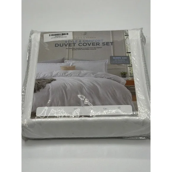 NWT Hearth & Harbor Style Comfort‎ Queen Duvet Cover Set White Microfiber