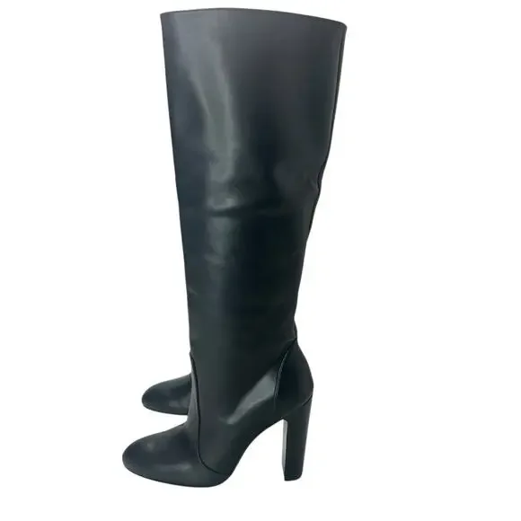 Stuart Weitzman Vita 100MM Leather Knee High Chunky Heel Boot Black Women 5.5B