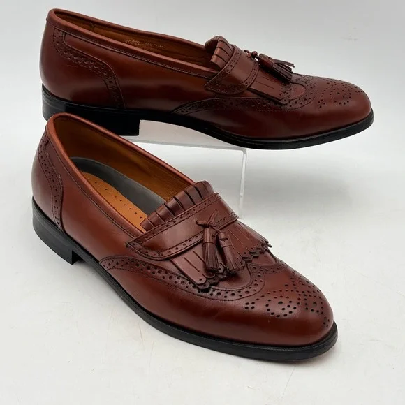 French Shriner Milton Mens‎ Brown Leather Kiltie Tassel Wingtip Loafers 9.5 M