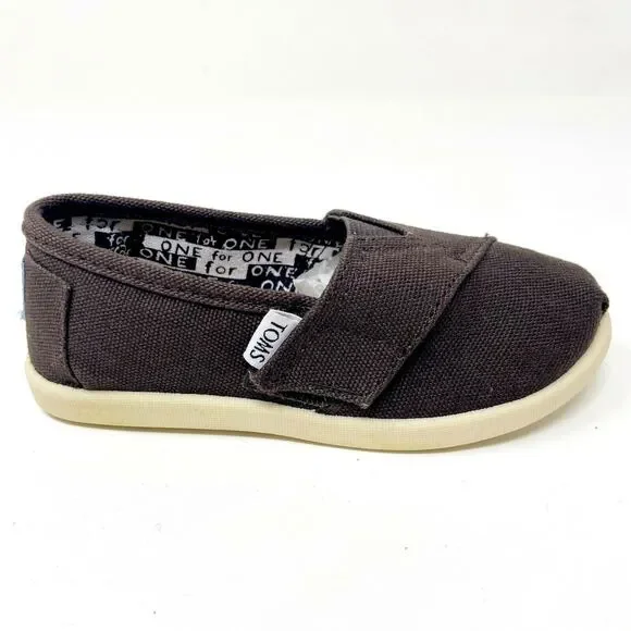 Toms Classics Chocolate Brown Tiny Toddler Slip On Casual Canvas Flat Shoes