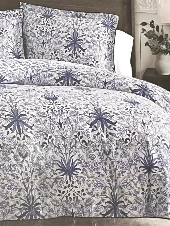 William MORRIS & CO. KING Duvet Cover Set Blue White Reversible COTTON