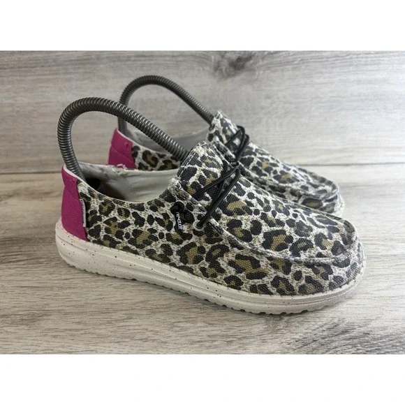 Hey Dude Wendy Youth Cheetah Leopard Animal Print Loafers Slip On Shoes Y4 L5