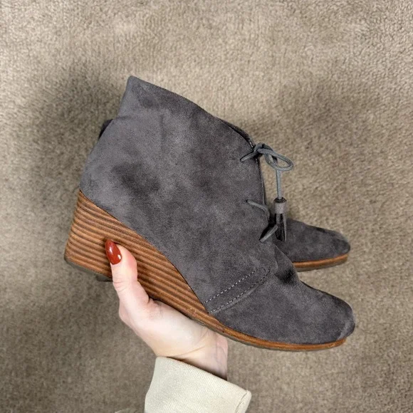 Dr Scholls‎ Boots Womens Size 9 Gray Pierre Wedge Ankle Booties Suede Comfort