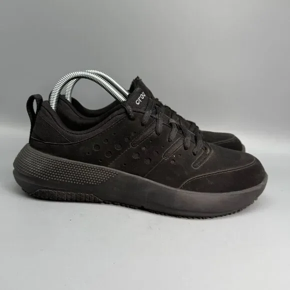 Crocs On the Clock Men's 8 Triple Black Nubuk Lace-Up Breathable Work Sneakers