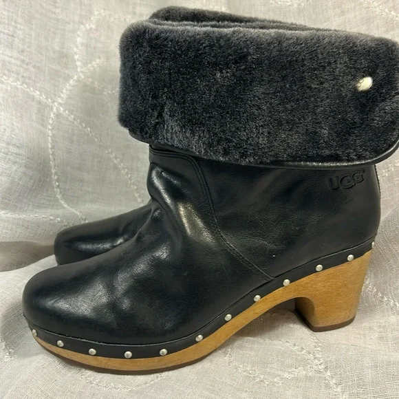 UGG leather and wooden clog ankle boot