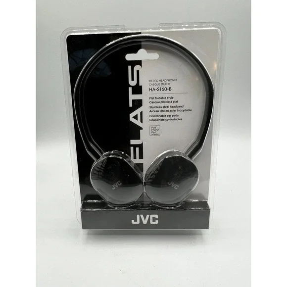 JVC Flats Stereo Headphones HA-S160-B Black New Sealed Foldable (I)