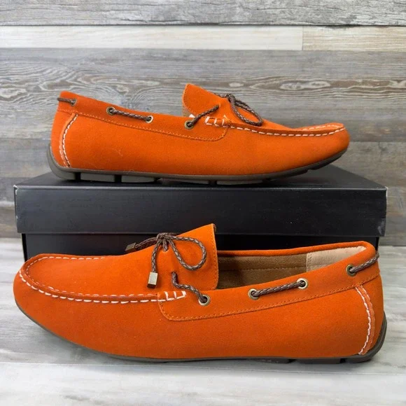 Alfani Trevororg Mens Size 11.5 Suede Loafers Driving Shoes Orange