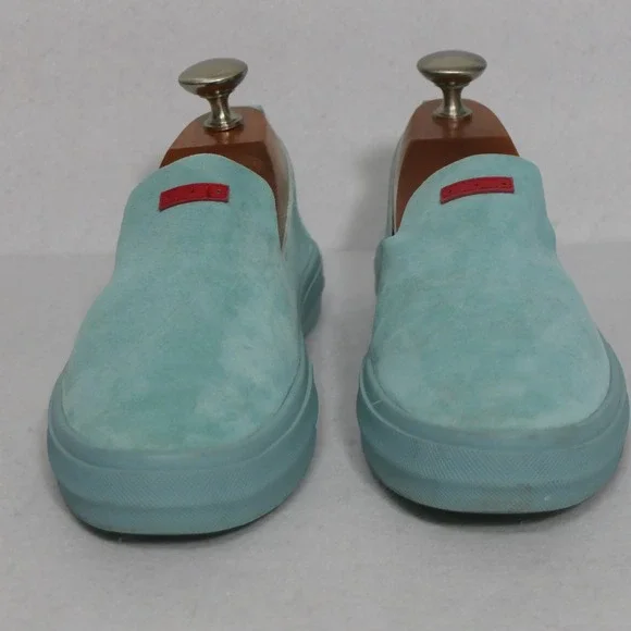 Savale Mens Glover Shoes 6 Turquoise Blue Pig Suede Minimalist Loafer Slip On