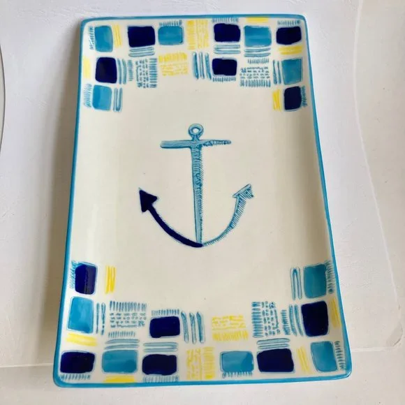 West Elm Collector's Editions Ceramic Trinket Dish Serving Tray Nautical Anchor