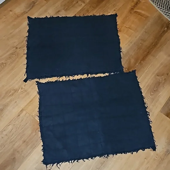 Set of 2 west elm navy blue standard shams quilted with shaggy frayed edge trim
