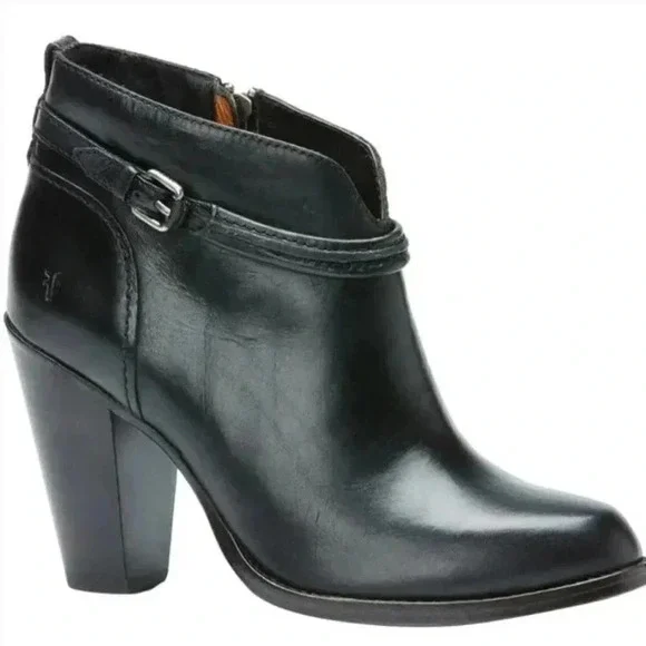 Frye Black Ankle Booties Heel Jenny Leather Zipper Equestrian 8.5