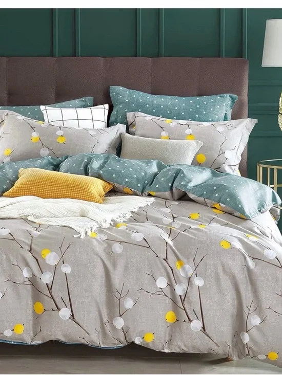 Sleepbella Queen sized Gray & Teal Floral Cotton Duvet set 600 thread count NEW
