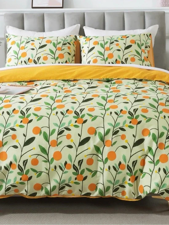 Citrus Blossom Duvet Cover Set Twin - Cream and Orange NEW