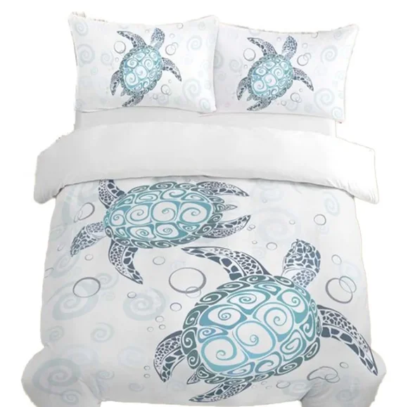 NWT Sea Turtle 3 Pc. Duvet Set - White and Blue Queen Size