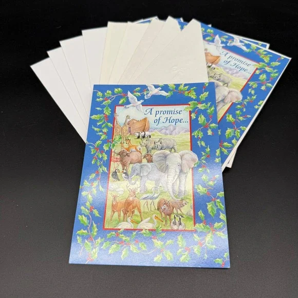 Vintage Religious Christmas Cards Lot of 9 Noah's Ark Peace Animals Scripture‎