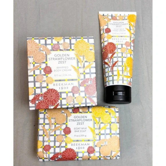 Beekman 1802 Golden Strawflower Zest Goat Milk Body Cream Soap Hand Cream Set