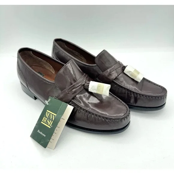 Nunn Bush Tassel Loafers Mens 10M Burgundy Leather Kiltie Dress Shoes Preppy