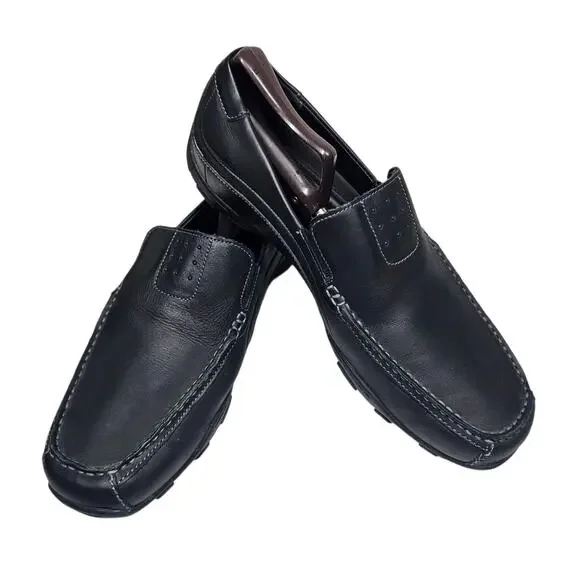 Skechers Men's Black Leather Square Toe Slip-On Comfort Shoes #61190 Size 12