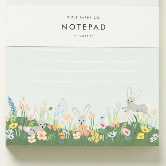Rifle Paper Co. Notepad with Bunnies and Florals - Green and Multicolor