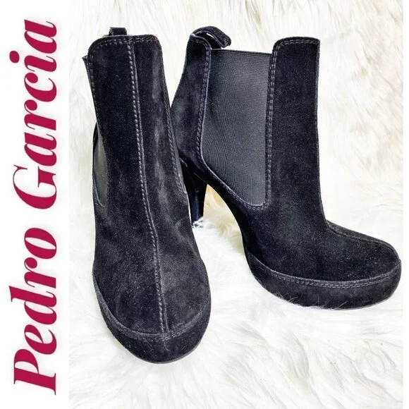 PEDRO GARCIA SUEDE LEATHER‎ PLATFORM CHELSEA BOOTIE STILETTO BLACK, Size 40