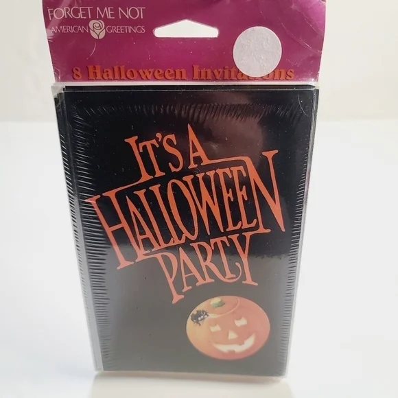 NWT Deadstock Vintage Halloween Party Invitations Forget ME Not Pumpkin