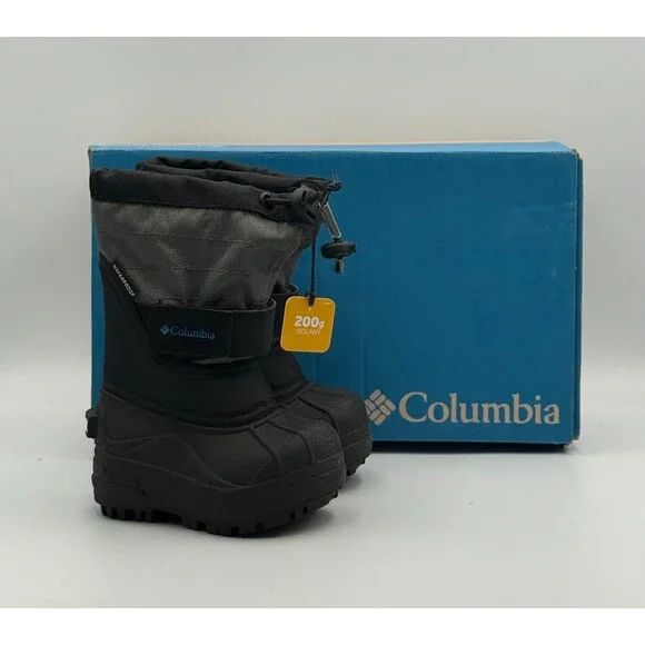 Columbia Powderbug Plus II Waterproof Snow Boots Toddler 4 Black Hook & Loop