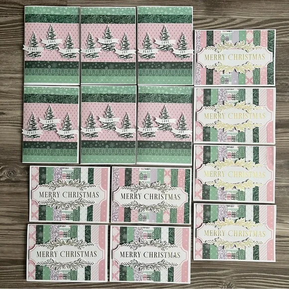 Handmade Christmas Holiday Greeting Cards Set of 14 5”x7” With Envelopes