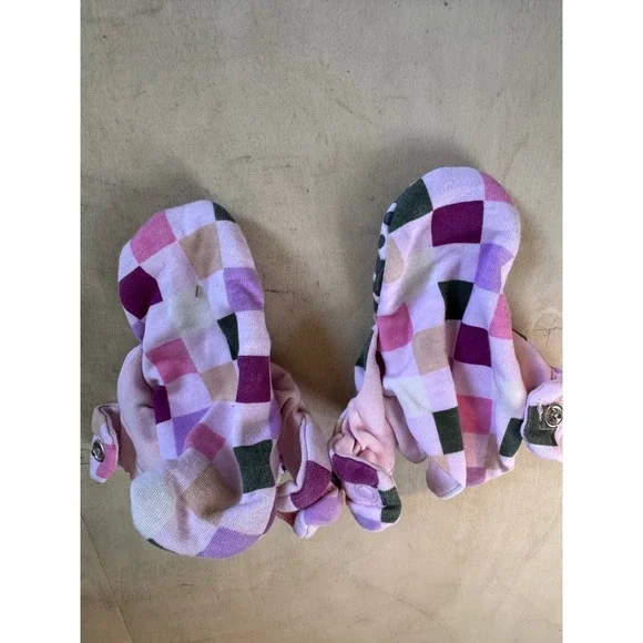 Zutano Pink Purple Checkered Organic Cotton Baby Booties Gripper Soles 18M