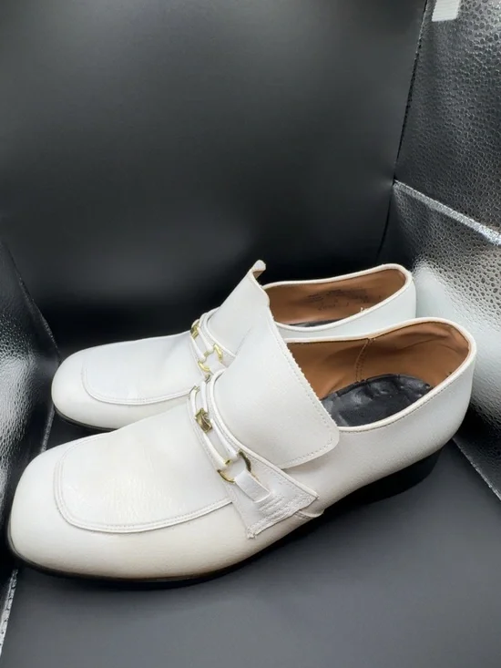 White Leather Men's Slip-On Loafers with Gold Bit