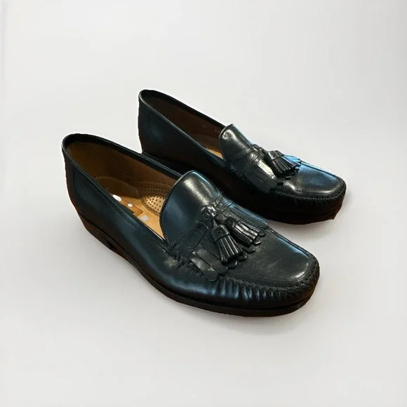 Florsheim Tassel Loafer Black Leather Square Toe Men's US 9D