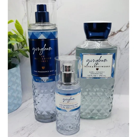 Bath & Body Works Gingham Fine Fragrance Mist~Shower Gel & Travel Mist Set Of 3