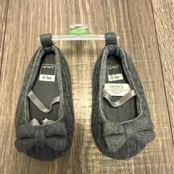 CARTER'S Baby Girls Cable Knit Ballet Flat w/ Bow CRIB SHOE Gray 0-3 months