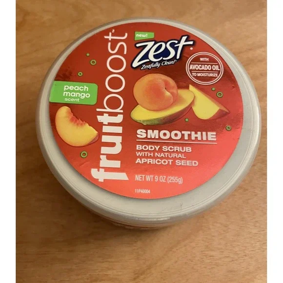 Zest Fruit Boost Peach Mango Smoothie Body Scrub‎ Jar 9 oz/255 g Scented NEW