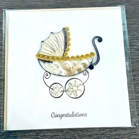 Quilling Card Baby Carriage Quill Paper Art Greeting Card