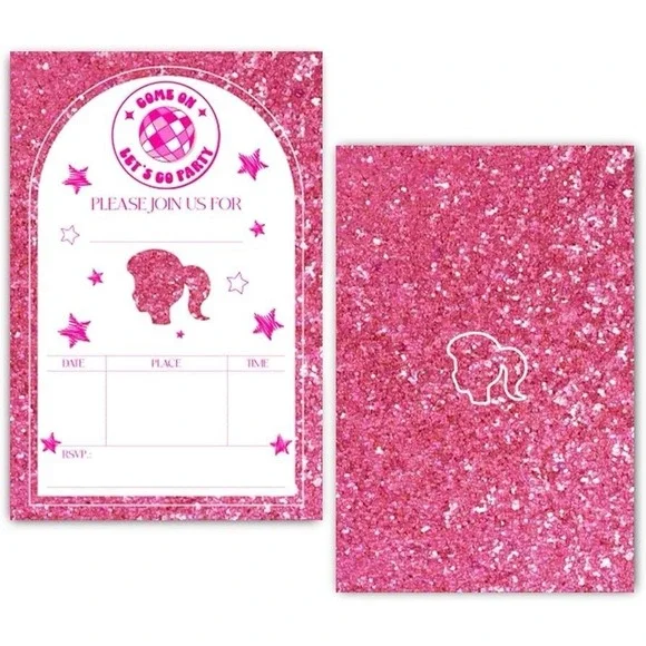 30 Barbie Birthday Party Invitations Envelopes NEW Pink Glitter Style Girly