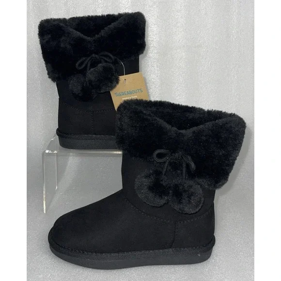 Thereabouts Willa Flat Heel Black Winter Boots Faux Fur Girls Size 12 NEW‎