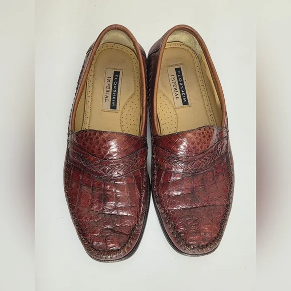 Genuine Caiman Alligator Imperial Loafers Brown Florsheim Imperial Mens Sz 38D