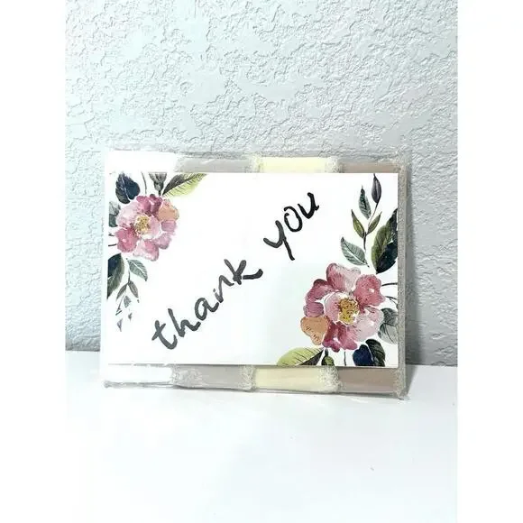 NEW Faneya Handmade Thank You Card Fringe Chiffon Ribbon Included Four Colors