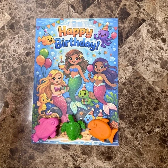 Handmade Mermaid Themed Crayon Birthday Card NEW
