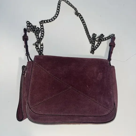 Kenneth Cole Genuine Leather Suede Crossbody Bag Purple long Copper Chain