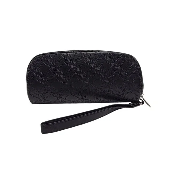 Black Oakley Logo Sunglasses Faux Leather Soft Zipper Case W/Wristlet Loop