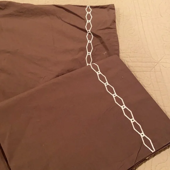 2- West ElmStandard pillow Shams Brown w/white embroidery accent