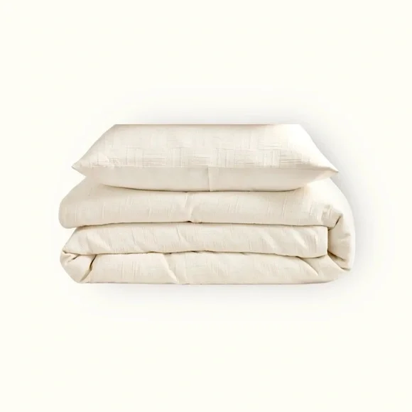 NWT Quince Checkered Matelasse Twin Duvet Cover Set in Undyed