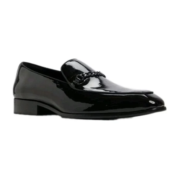 Aldo Men's Umo Black Patent Loafer With Chain Pillow Tech Flex Sz 9.5 NEW! $168