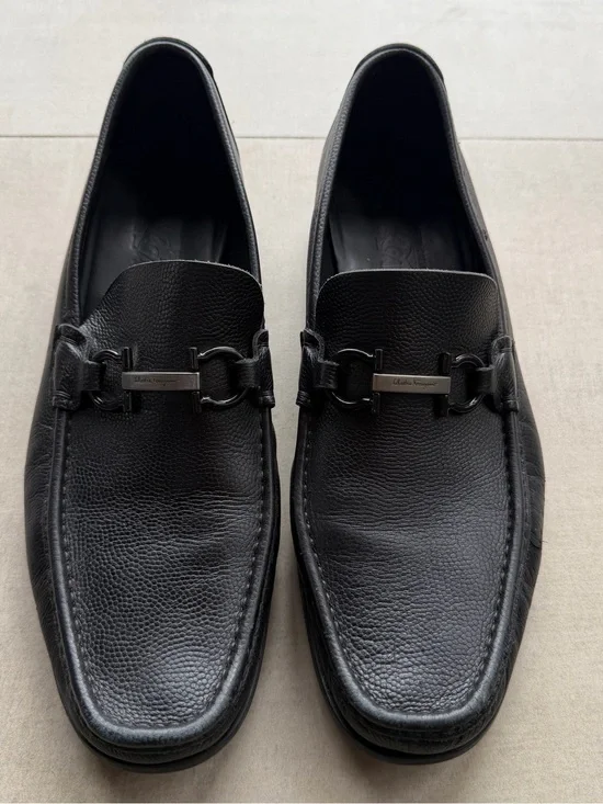 Ferragamo Black Buckle Loafers