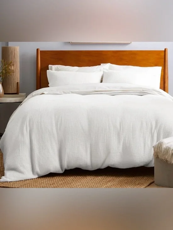 NWT Quince Organic Cotton Airy Gauze Duvet Cover Set, King/Cal King (White)