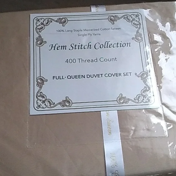 Hem Stitch Collection Full Queen Duvet Cover 400 Thread Count Beige