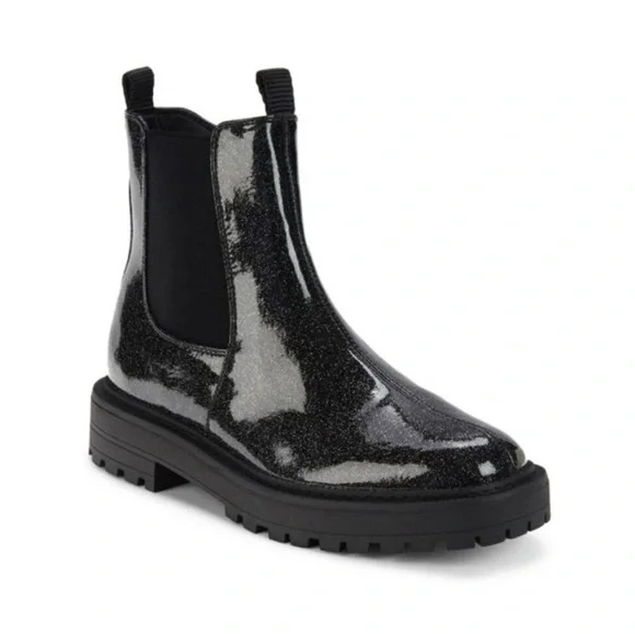 Sam Edelman Girls Black Glitter Laguna Chelsea Boot Combat Sz 4 New‎