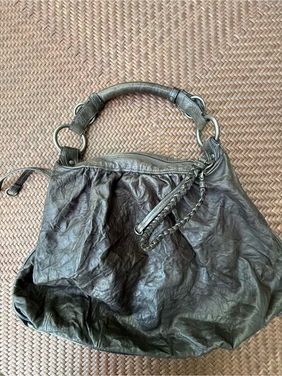 Juicy Couture Distressed Leather Hobo Bag Bronze Braided Strap Large Y2K