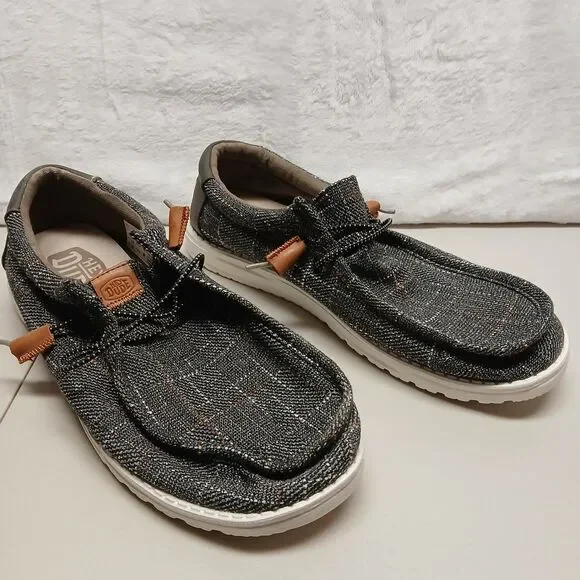 Hey Dude Men's Wally Plaid Grey Slip On Shoes Color Size 12 Comfy Casual Work